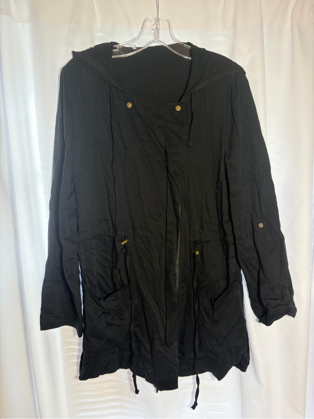POETRY Black Hooded Long Jacket size L